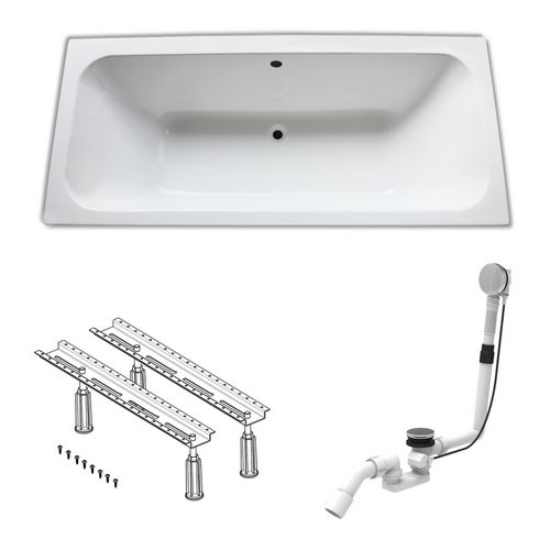 Set Badewanne 180 x 80 cm mit Ablauf und Füßen, in weiß als Komplettset Set Badewanne 180 x 80 cm mit Ablauf und Füßen, in weiß als Komplettset