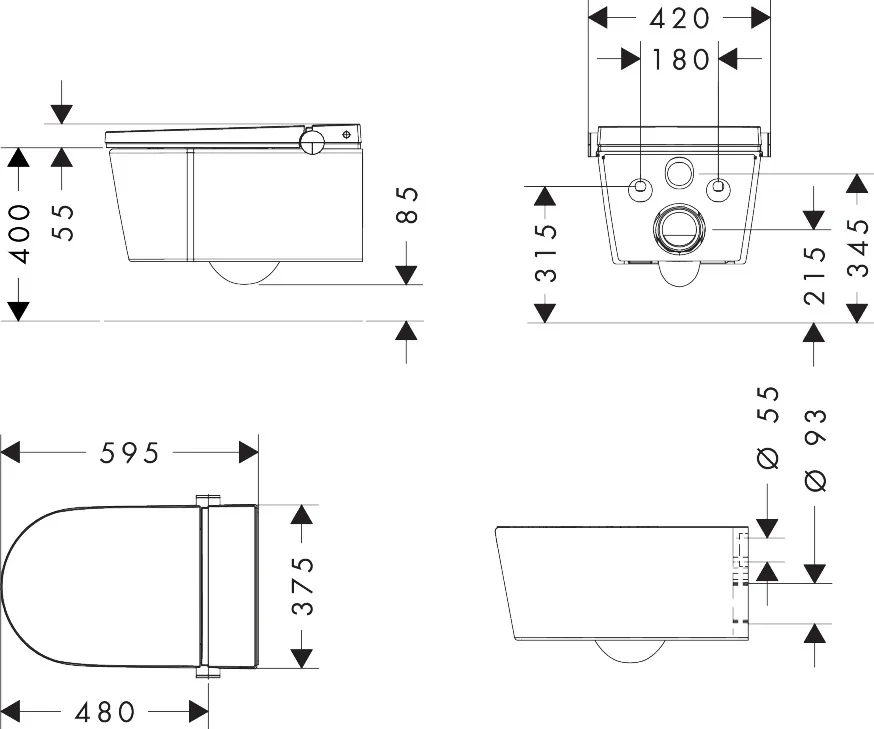 Hansgrohe LavaPura Element S Wand-Dusch-WC Komplett Set AquaHelix Flush, SmartClean, HygieneEffect, Weiß