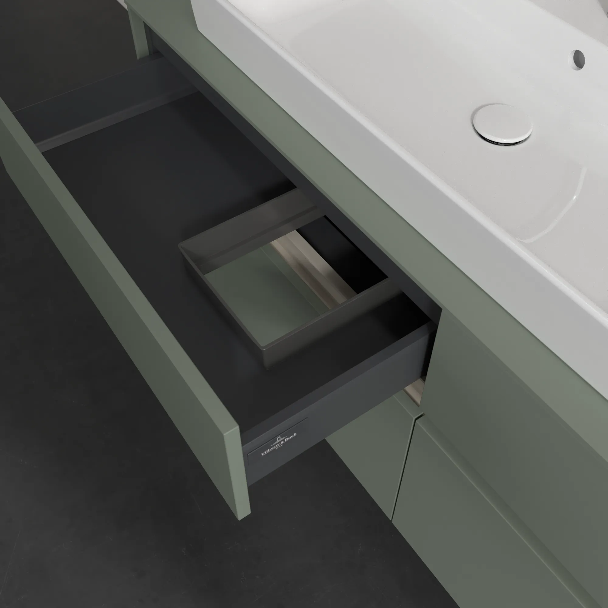 Villeroy & Boch Waschtischunterschrank „Collaro“ 1400 × 548 × 500 mm Soft Green, ohne Beleuchtung, für Becken links