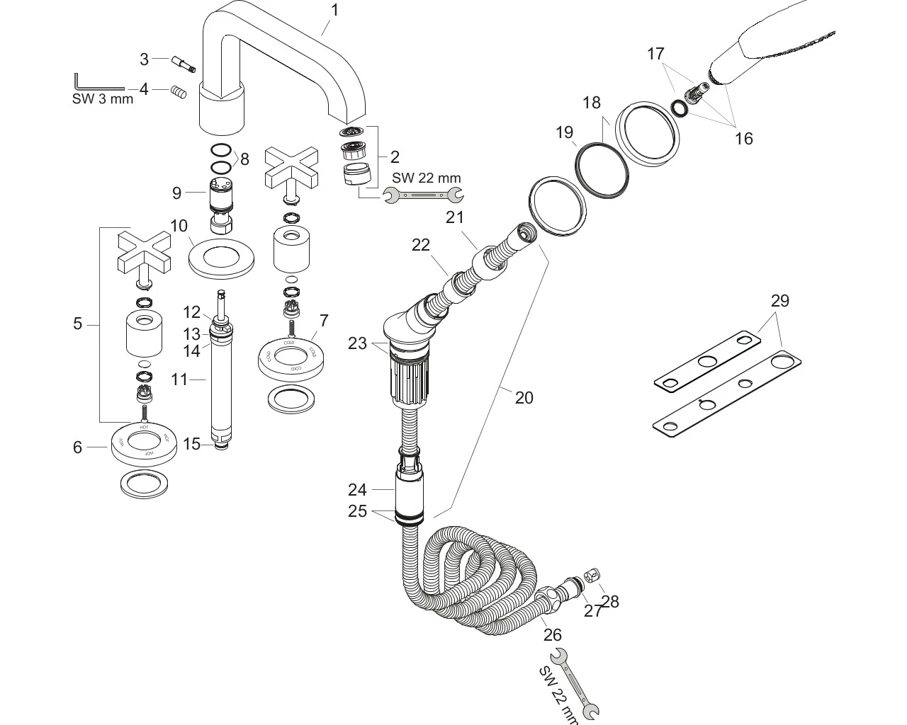 4-L.Wannenarmatur Axor Citterio F-Set f.Wannenrand m.Kreuzgriff chrom