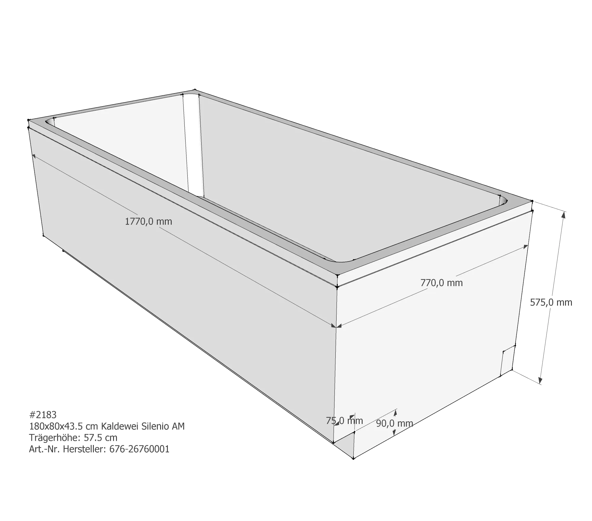 Badewannenträger für Kaldewei Silenio 180 × 80 × 43,5 cm Badewannenträger für Kaldewei Silenio 180 × 80 × 43,5 cm