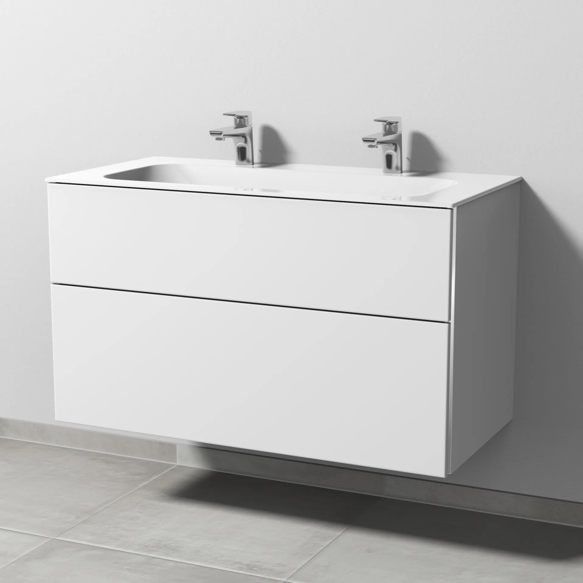 Sanipa Keramik-Waschtisch-Waschtischunterschrank mit Waschtischunterschrank „3way“ 990 × 582 × 497 mm in Weiß-Soft, mit Hahnlochbohrung, Becken mittig Sanipa Keramik-Waschtisch-Waschtischunterschrank mit Waschtischunterschrank „3way“ 990 × 582 × 497 mm in Weiß-Soft, mit Hahnlochbohrung, Becken mittig