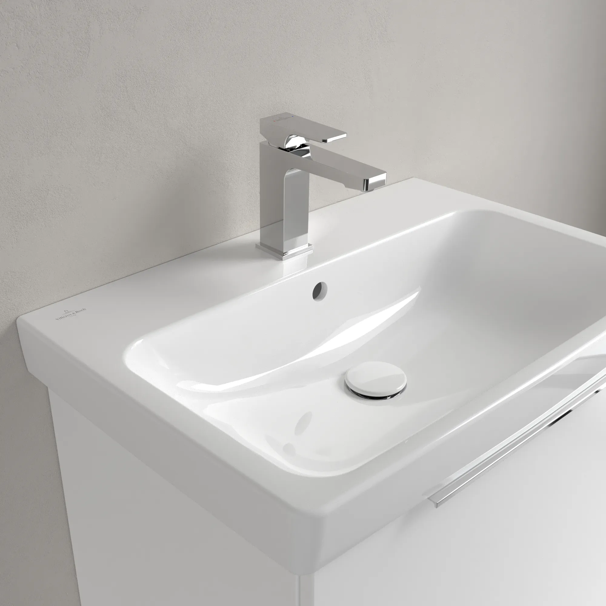 Villeroy & Boch Waschbecken „Architectura“ 650 × 445 × 165 mm, ohne Hahnlochbohrung, für Becken mittig in Weiß Alpin Villeroy & Boch Waschbecken „Architectura“ 650 × 445 × 165 mm, ohne Hahnlochbohrung, für Becken mittig in Weiß Alpin