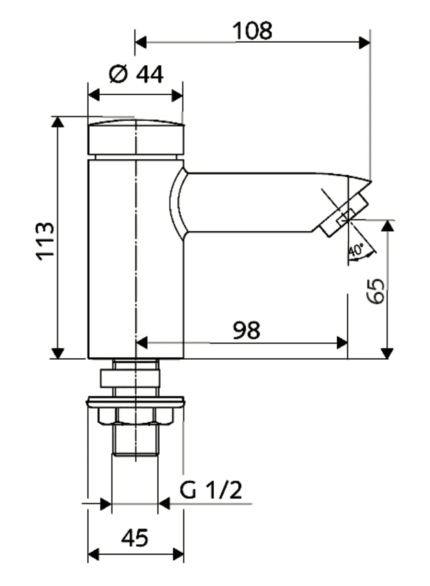 Standventil PETIT SC, HD-K - Hochdruck Kaltwasser / vorgemischtes Wasser, Selbstschluss, DN 15 G 1/2 AG, Gehäuse entzinkungsbeständiges Messing, chrom