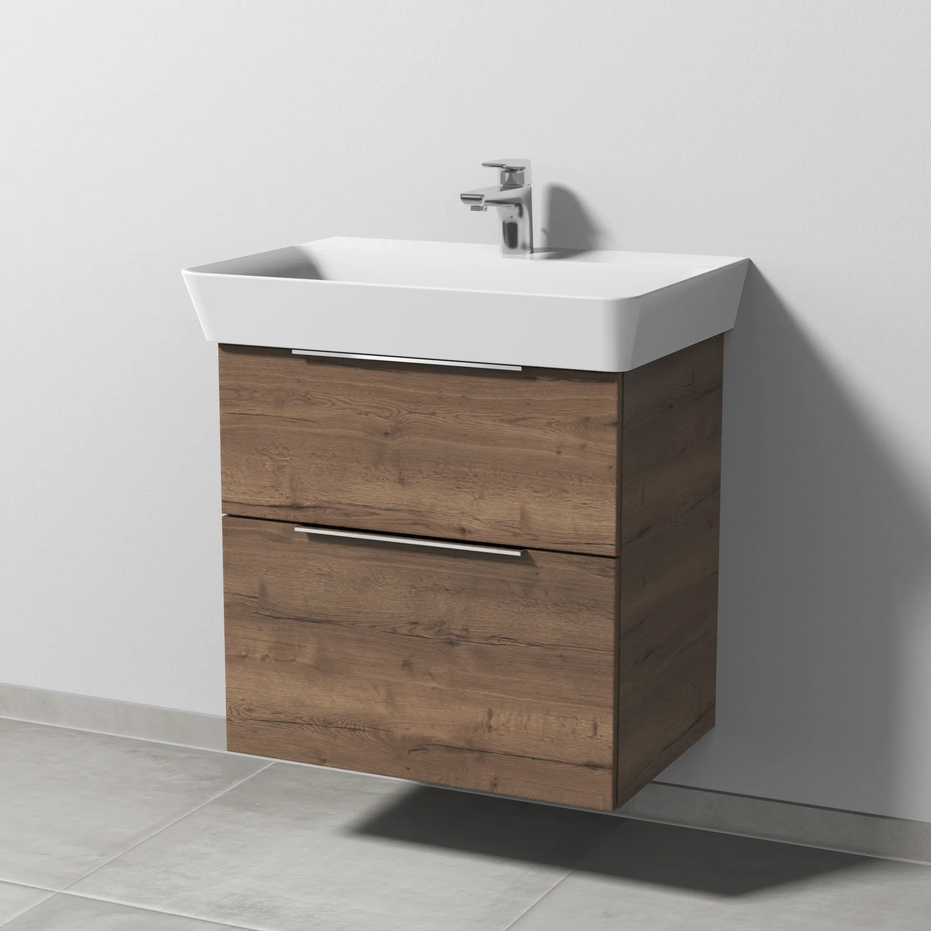 Sanipa Waschtischunterschrank „3way“ passend zu Keramik-Waschtische Connect Air Cube von Ideal Standard 580 × 582 × 402 mm in Eiche Tabak
