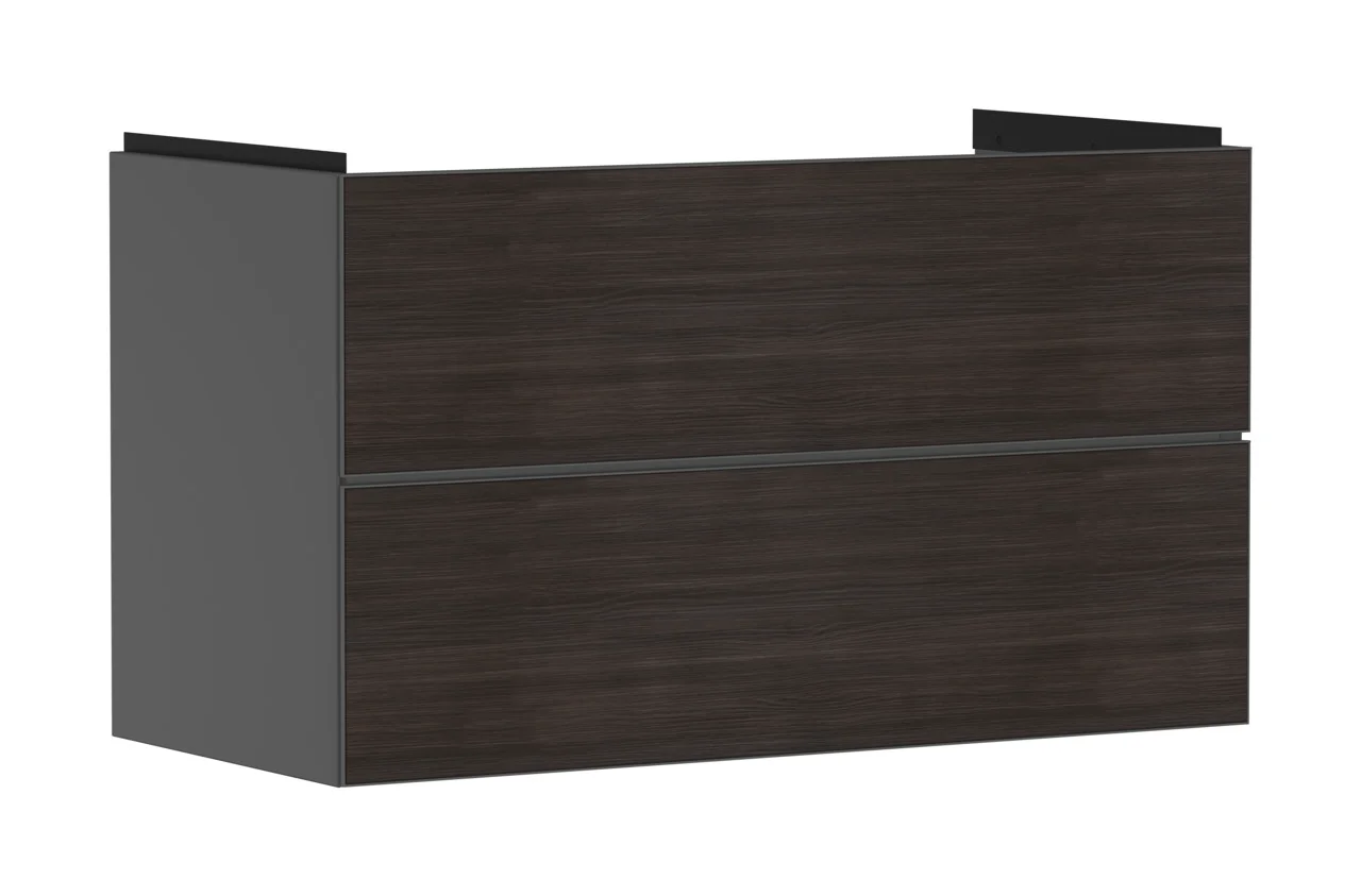 Hansgrohe Xevolos E Waschtischunterschrank Schiefergrau Matt, 980 x 475 mm, 2 Schubkästen, griff- und siphonausschnittlos, SoftClose, PushOpen, vormontiert