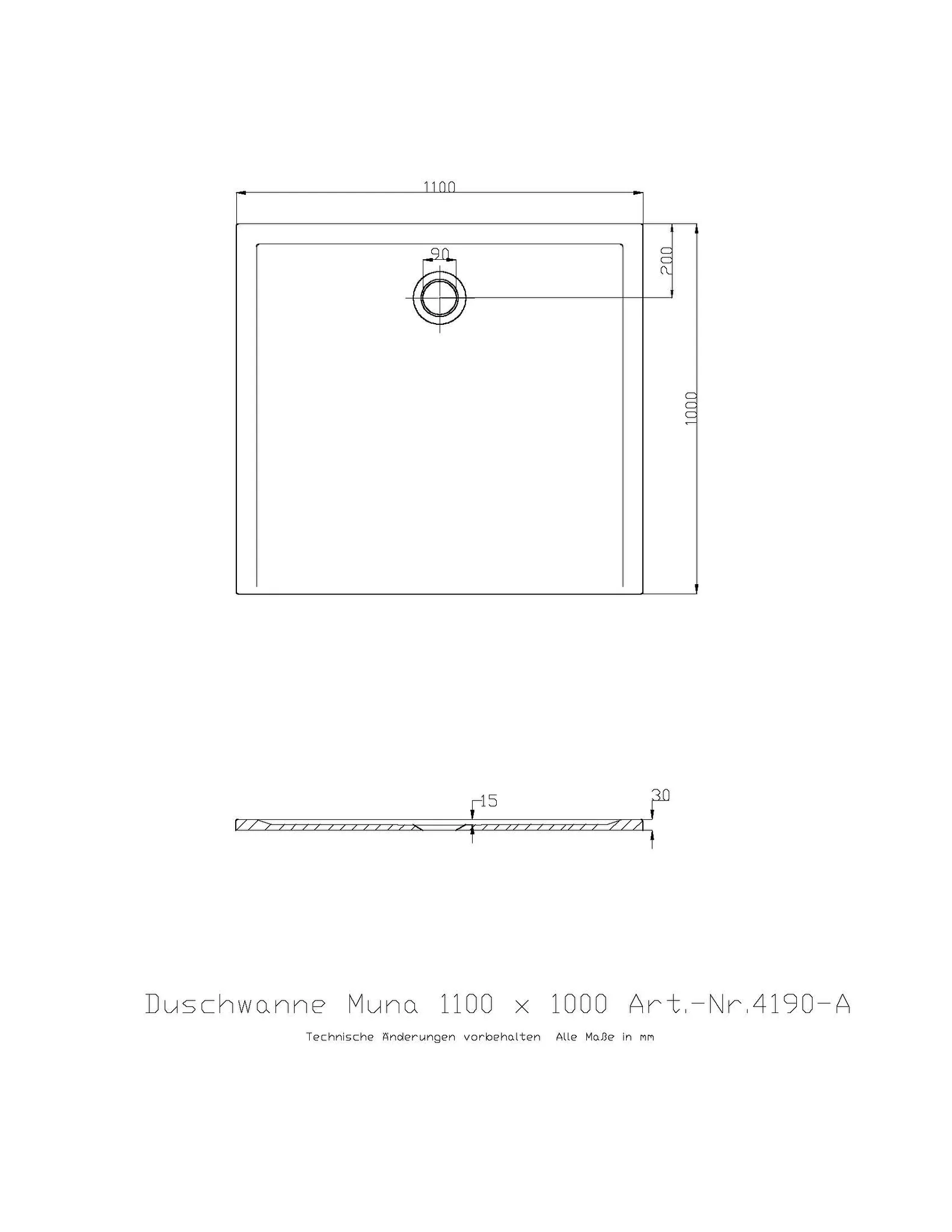 Duschwanne „Muna“ Rechteck 110 × 100 cm in Schiefergrau