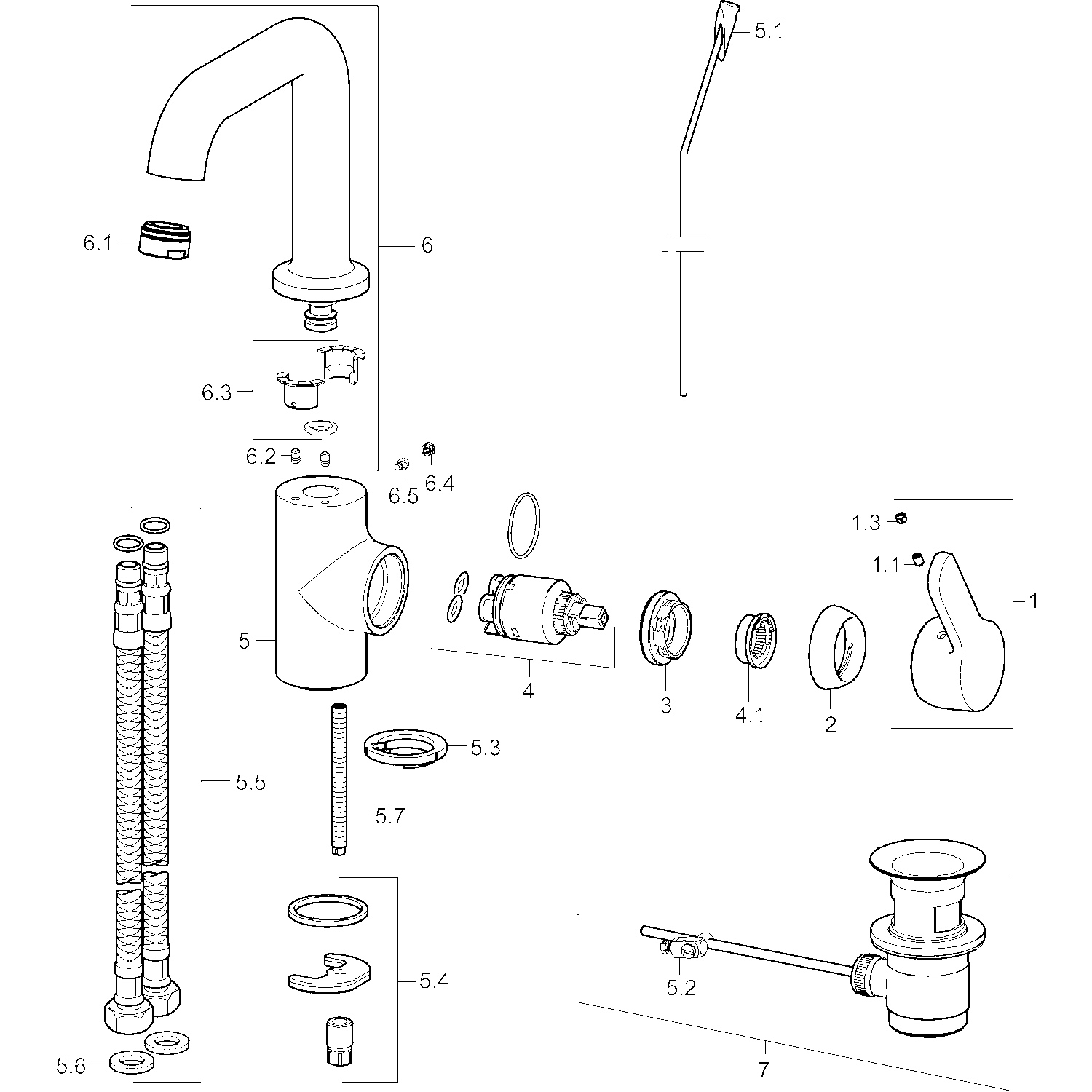 HA Einhebelmischer Waschtischbatterie HANSAPRIMO 4954 Zugstangenablaufgarnitur Ausladung 142 mm DN15 Chrom