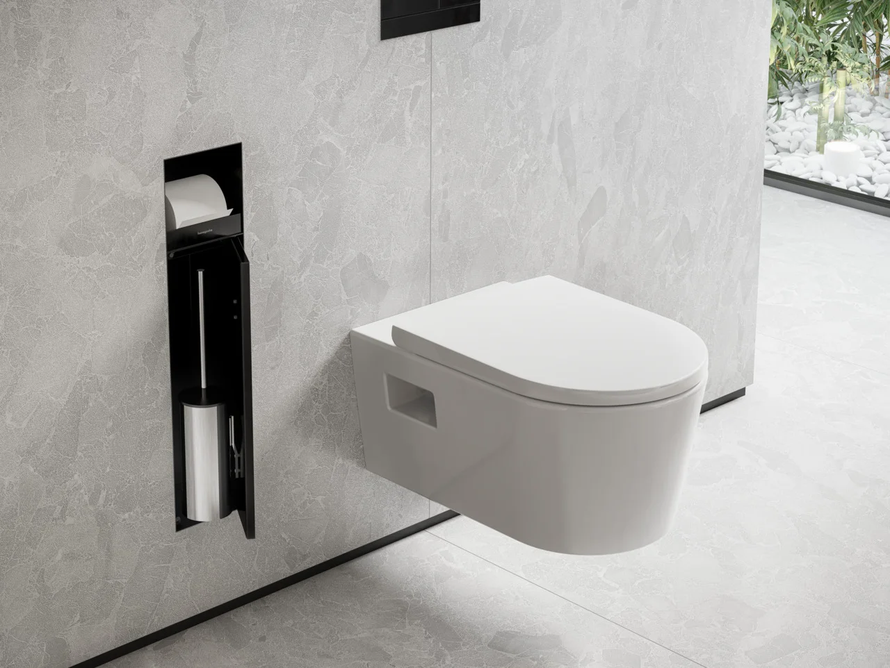 Hansgrohe XtraStoris Rock Einbau Toilettenbürstenhalter mit befliesbarer Tür, mattschwarz, 140 mm Einbautiefe Hansgrohe XtraStoris Rock Einbau Toilettenbürstenhalter mit befliesbarer Tür, mattschwarz, 140 mm Einbautiefe