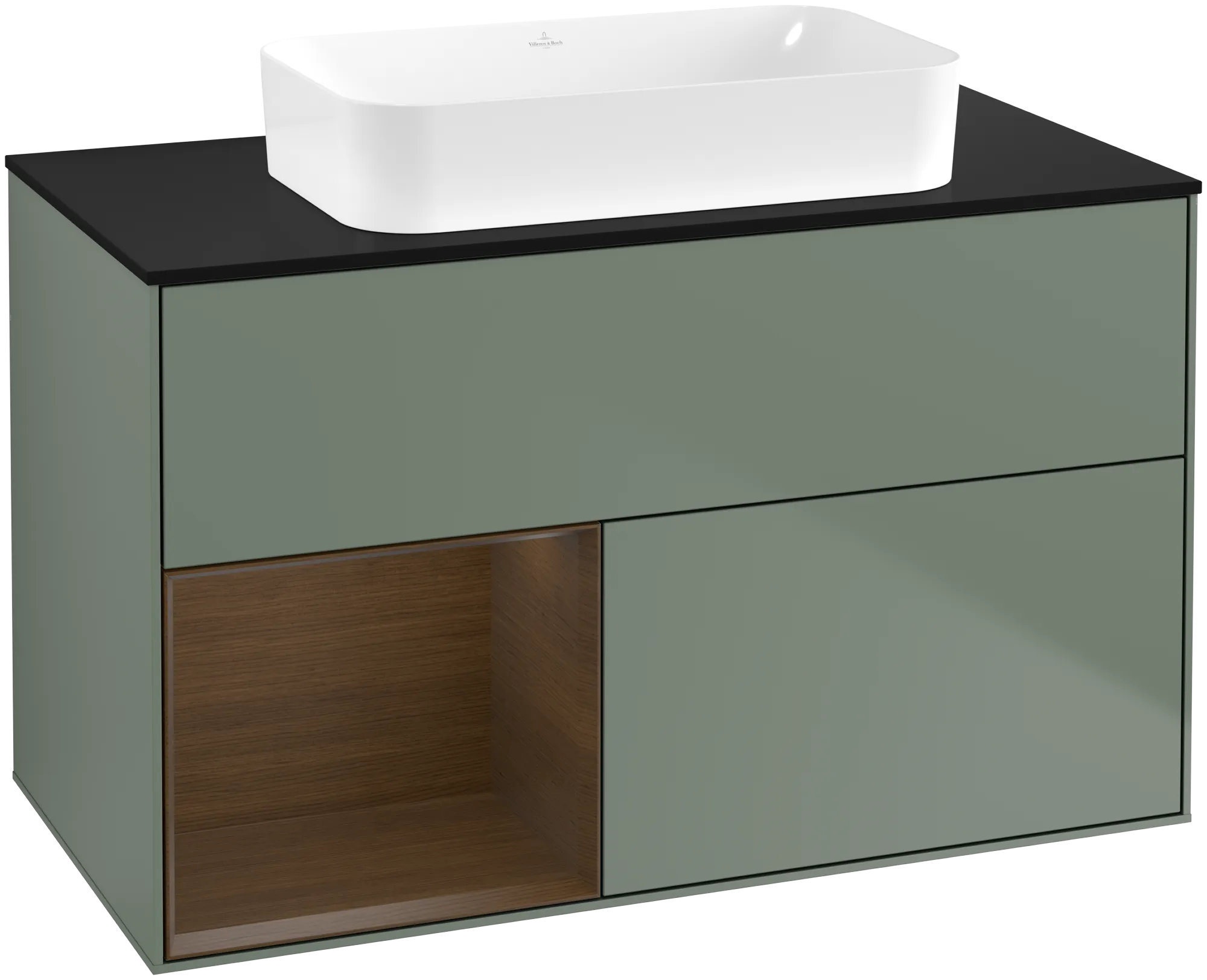 Villeroy & Boch Finion Waschbeckenunterschrank G65 1000x603x501mm Olive Matt Lacquer/Walnut Veneer Glass Black Matt