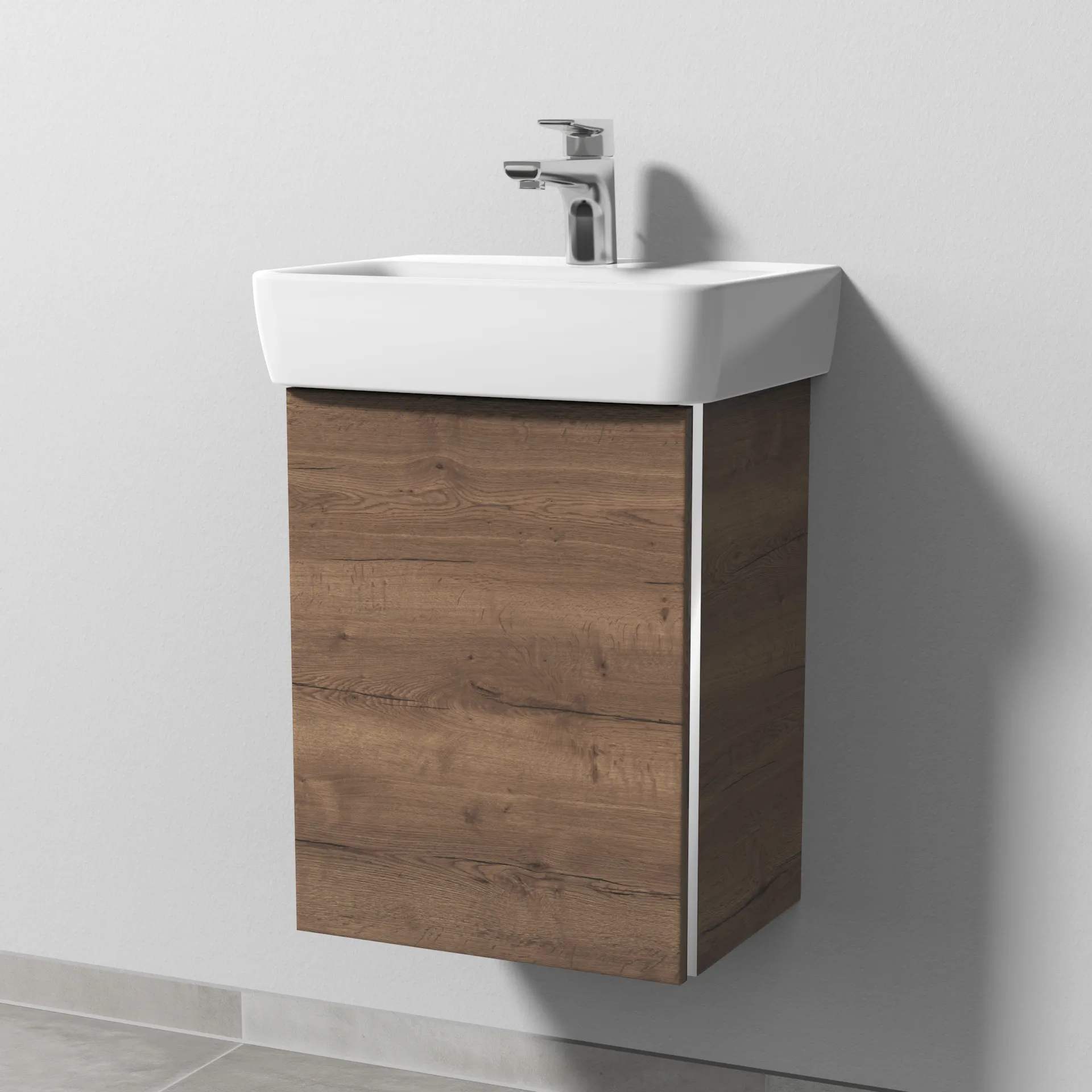 Sanipa Waschtischunterschrank „3way“ passend zu Keramik-Waschtische Renova Plan von Geberit 390 × 520 × 302 mm in Eiche Tabak, Anschlag links