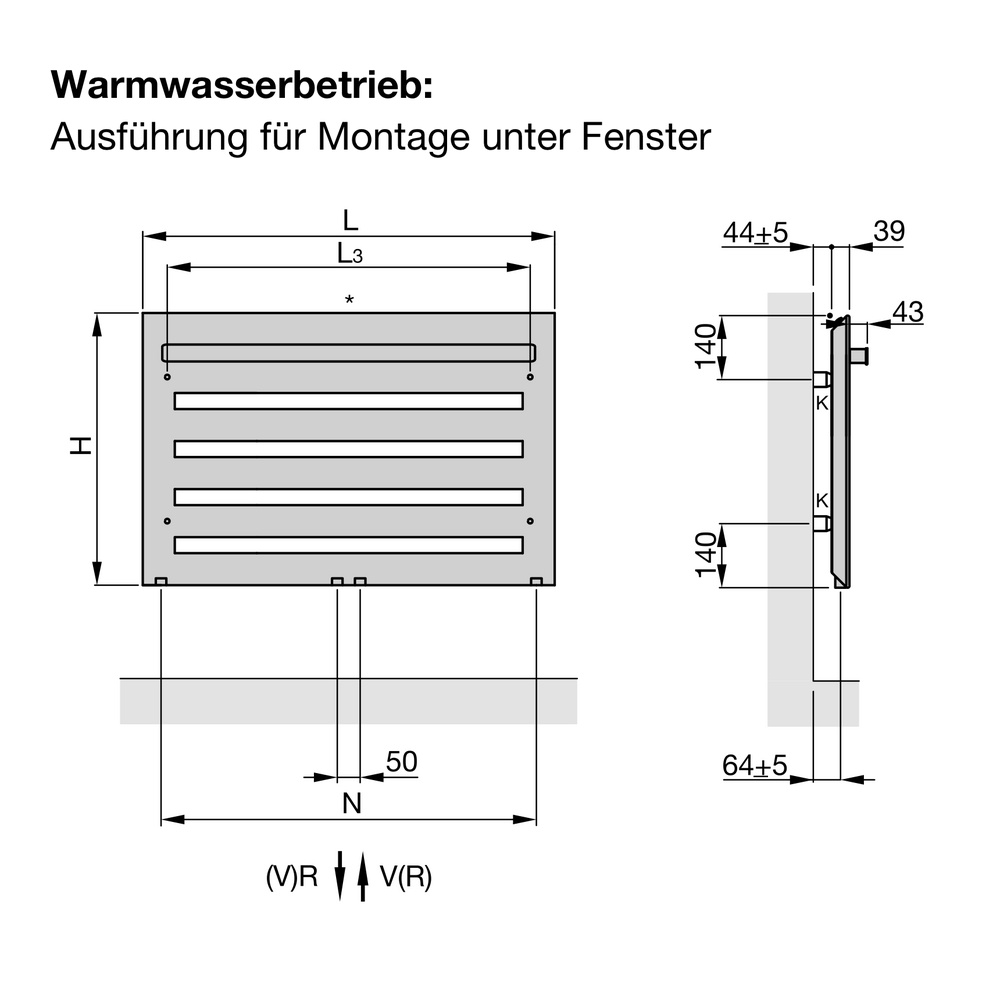 Zehnder Design-Heizkörper „Metropolitan Bar“ für Warmwasser-Zentralheizung mit 50 mm-Mittelanschluss 90 × 59,5 cm in Cream (RAL 9001, glänzend)