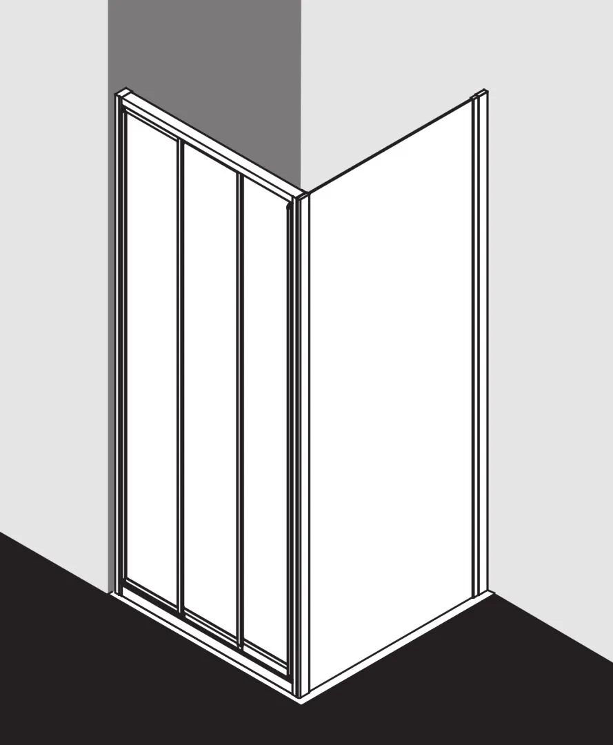 Kermi Duschtür Gleittür 3-teilig für Nische und Ecke „IBIZA 2000“ 200 cm Glas SR Opaco, Profile Silber Mattglanz, Anschlag links und rechts, Schiebetür dreiteilig