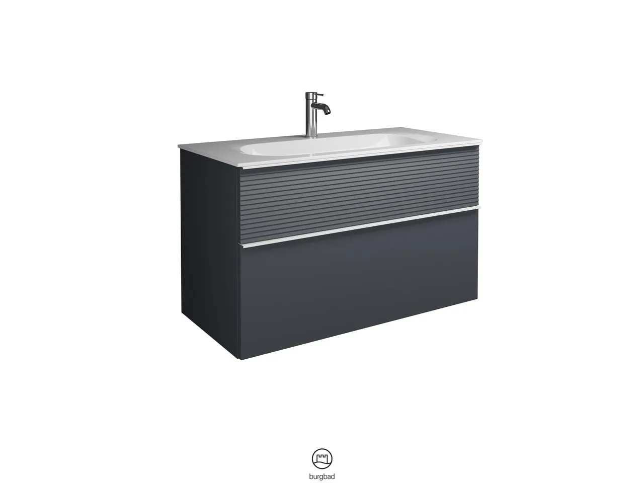 burgbad Badmöbelset „Fiumo“ Griff, Chrom (230 mm), in Veloursgrau Softmatt