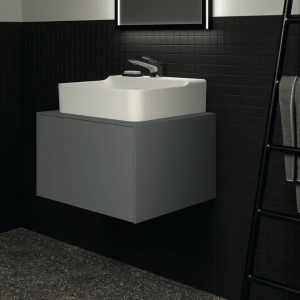 Waschtischplatte Conca, aus Keramik, 602x505x6mm, Marmor Noir Desir