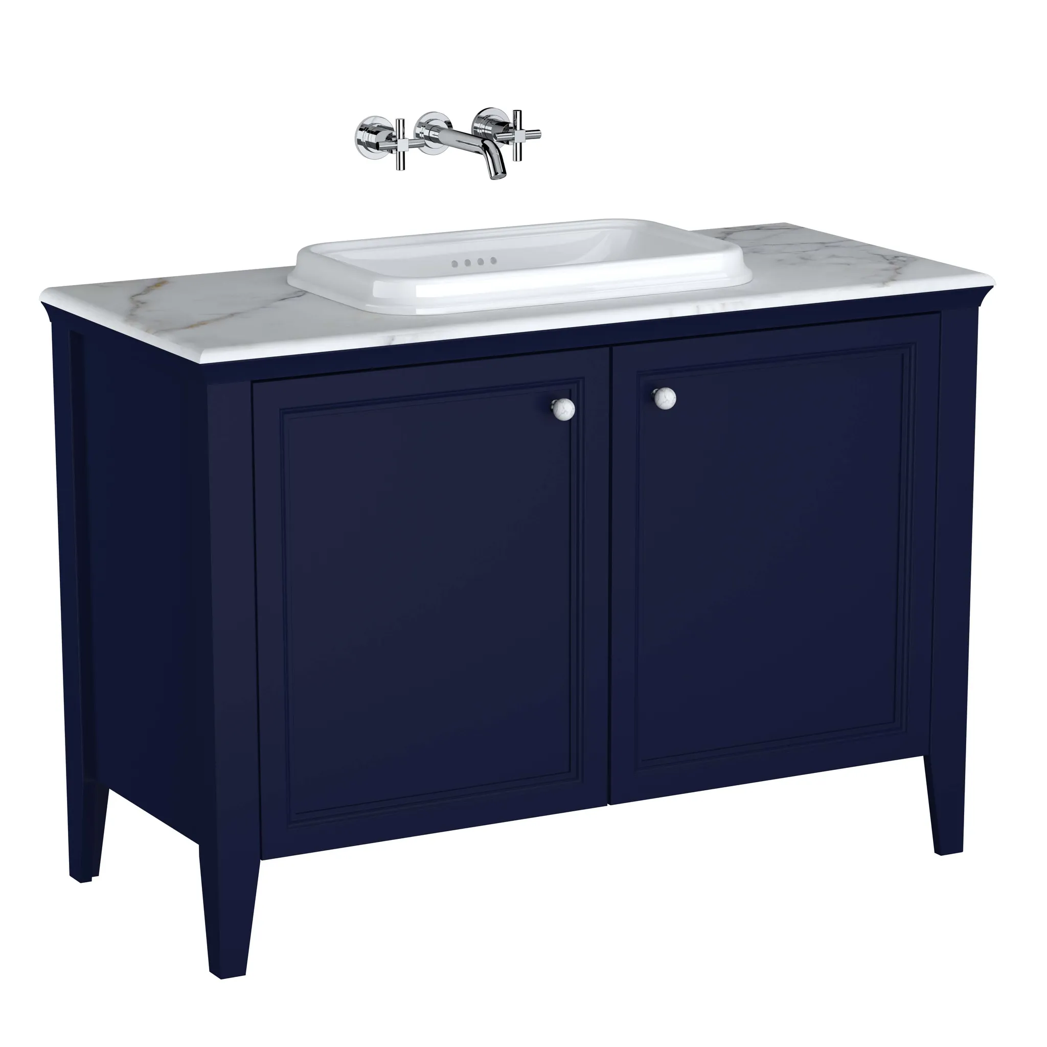 VitrA Valarte Neo Badmöbel Set 118 cm Einbauwaschtisch + Waschtischunterschrank Stahlblau