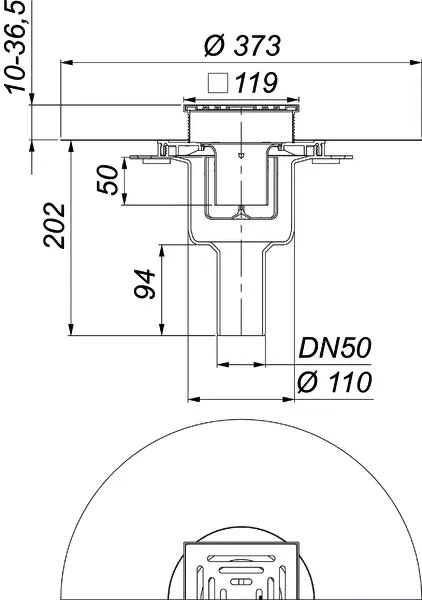 Dallmer Bodenablauf DallDrain Pure senkrecht OM, DN50/DN100, 120x120mm