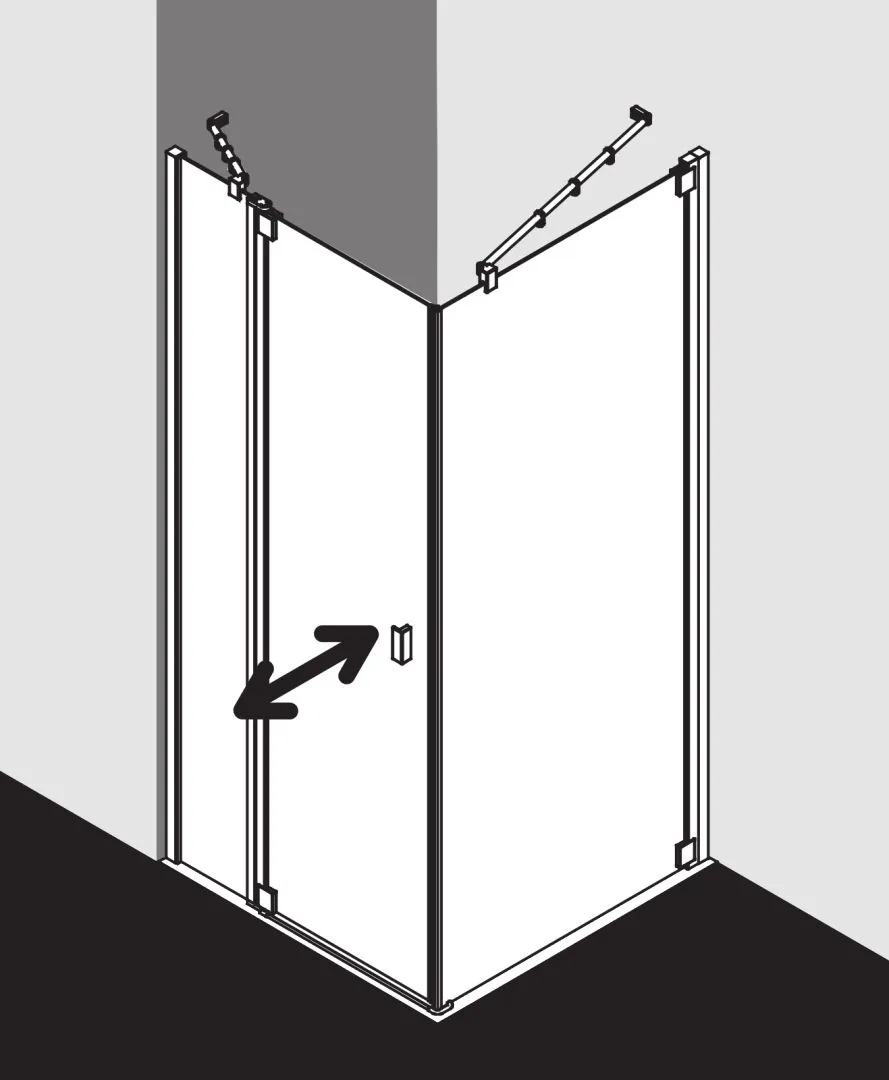 Kermi Duschtür 1-flügelig mit Festfeld links für Ecke „RAYA“ Glas Klar, Profile Silber Mattglanz, BV: 720 - 750 mm GAK: 705 - 735 mm WE: 730 - 760 mm H: 1850 mm