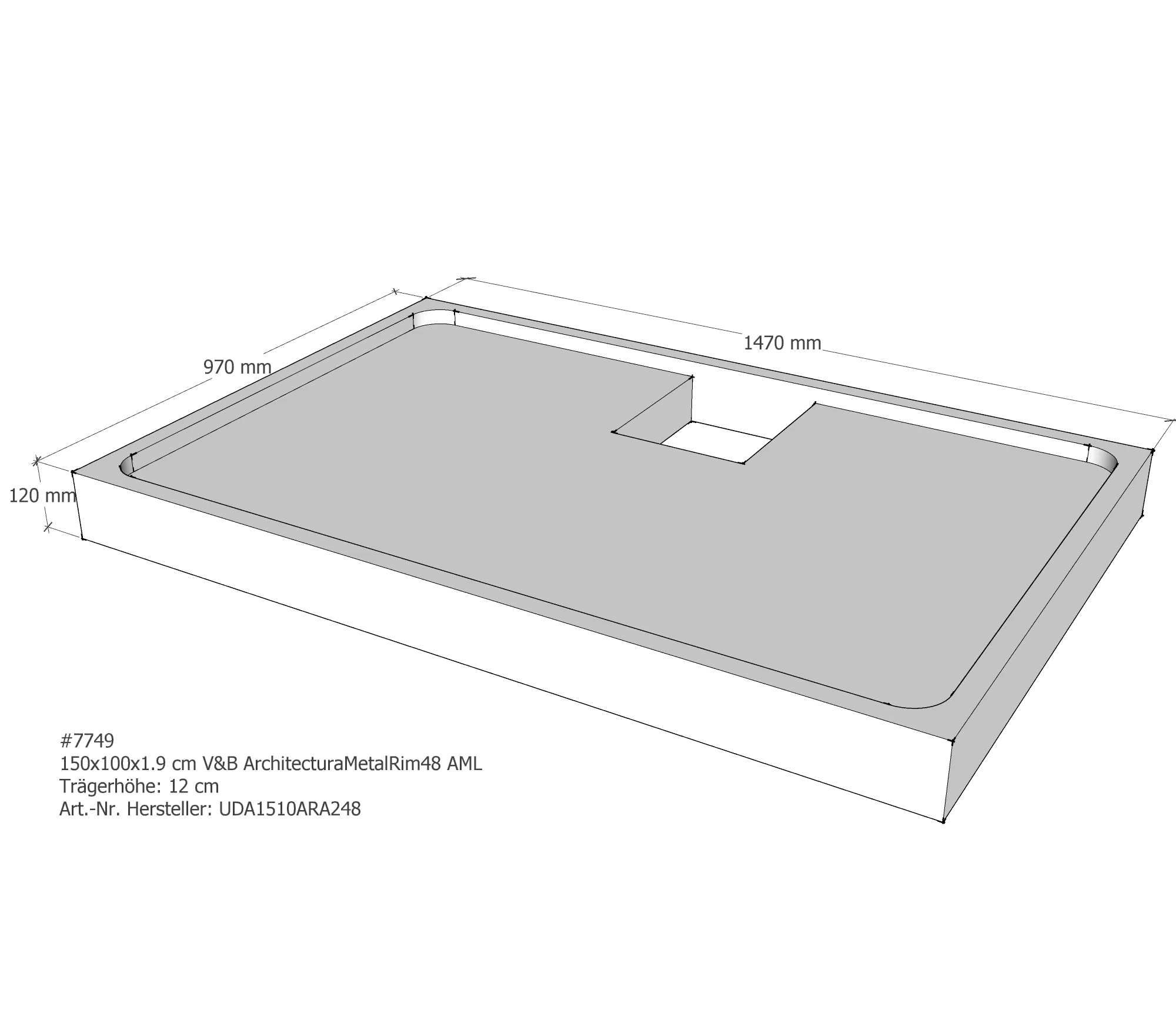 Duschwannenträger für Villeroy & Boch Architectura MetalRim 150 × 100 × 1,9 cm Breite: 100 cm / Länge: 150 cm