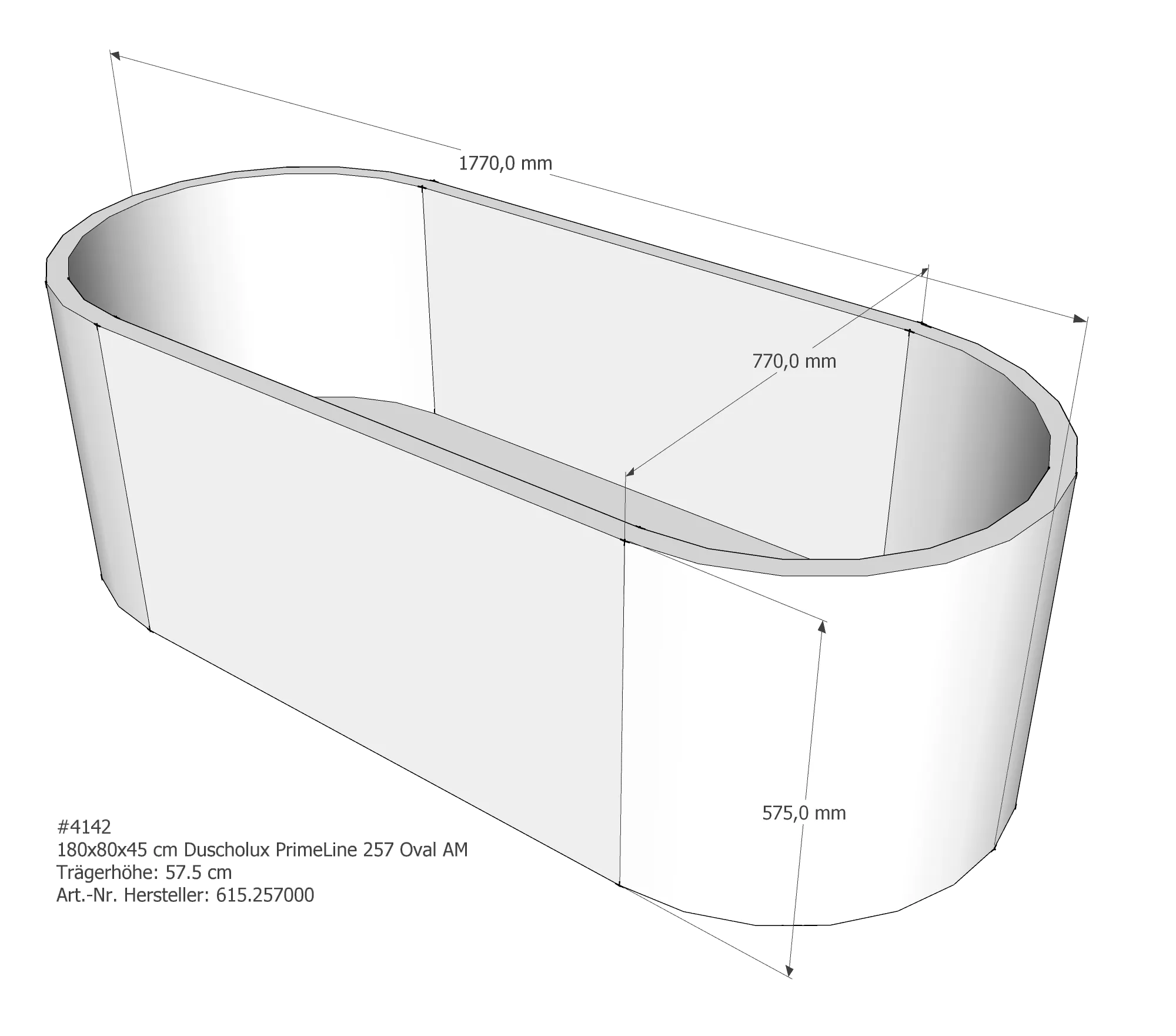 Badewannenträger für Duscholux PrimeLine 257 180 × 80 × 45 cm