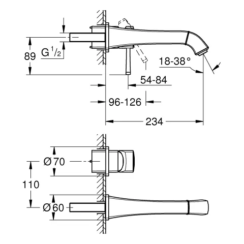 Grohe Grandera 2-Loch-Waschtischbatterie Wandmontage chrom Grohe Grandera 2-Loch-Waschtischbatterie Wandmontage chrom
