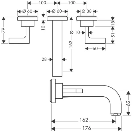 3-Loch Waschtischarm.Axor Citterio Wand Fertigset kurz chrom m.Hebelgriffen 3-Loch Waschtischarm.Axor Citterio Wand Fertigset kurz chrom m.Hebelgriffen