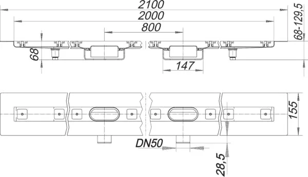 Duschrinne CeraLine Nano F Duo 2000 mm, DN 50