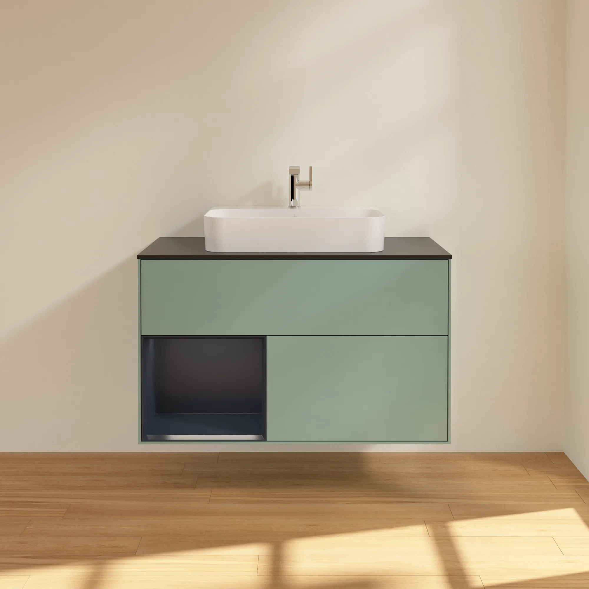 Villeroy & Boch Waschtischunterschrank „Finion“ für Schrankwaschtisch 1000 × 603 × 501 mm Olive Matt Lacquer, für Becken mittig