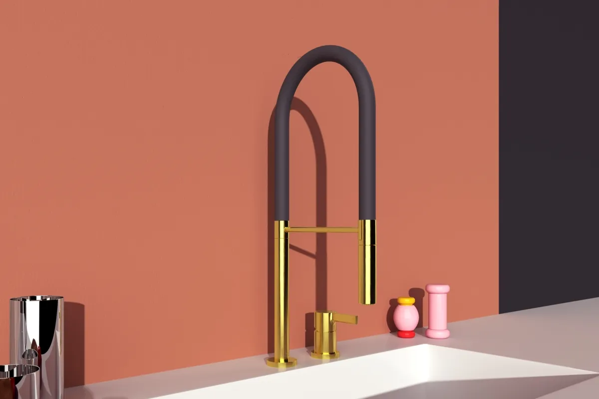 2-Loch Küchenarmatur Gusto Ausladung 225mm Semi-Pro 2-Funktionsbrause Brushed Gold 2-Loch Küchenarmatur Gusto Ausladung 225mm Semi-Pro 2-Funktionsbrause Brushed Gold