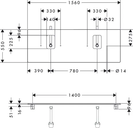 Xelu Q Konsole 1560/550 mit 2 Ausschnitten für Aufsatzwaschtisch mit Hahnloch Weiß Hochglanz Xelu Q Konsole 1560/550 mit 2 Ausschnitten für Aufsatzwaschtisch mit Hahnloch Weiß Hochglanz