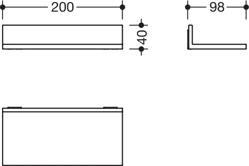 Ablage, Metall, pulverbeschichtet, Breite 200 mm, Höhe 40 mm, Tiefe 98 mm, in Farbe DC (Schwarz tiefmatt) Ablage, Metall, pulverbeschichtet, Breite 200 mm, Höhe 40 mm, Tiefe 98 mm, in Farbe DC (Schwarz tiefmatt)