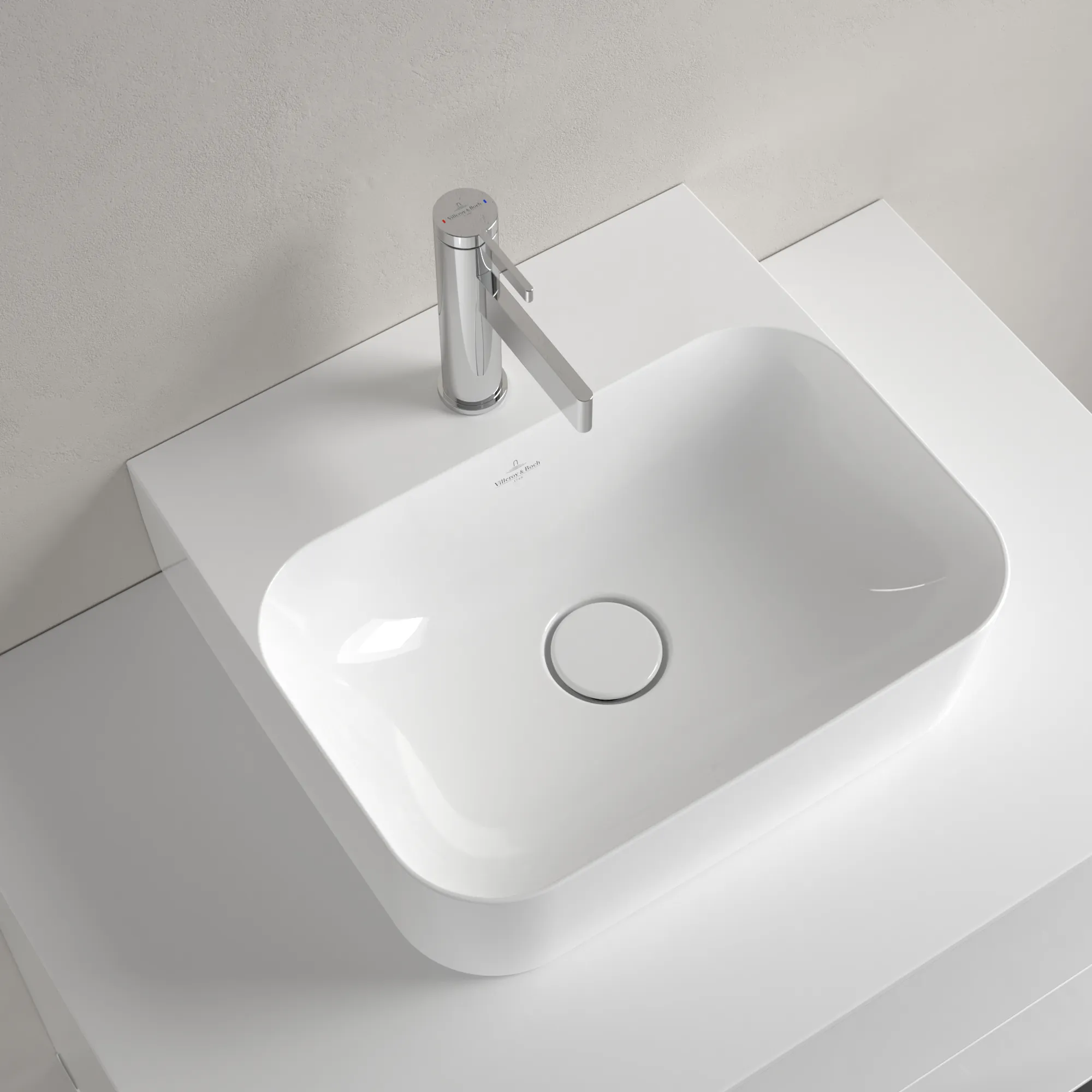Villeroy & Boch Handwaschbecken aus TitanCeram geschliffen „Finion“ 430 × 390 × 140 mm, mit Hahnlochbohrung, Hahnlochposition mittig in Weiß Alpin, mit CeramicPlus Villeroy & Boch Handwaschbecken aus TitanCeram geschliffen „Finion“ 430 × 390 × 140 mm, mit Hahnlochbohrung, Hahnlochposition mittig in Weiß Alpin, mit CeramicPlus