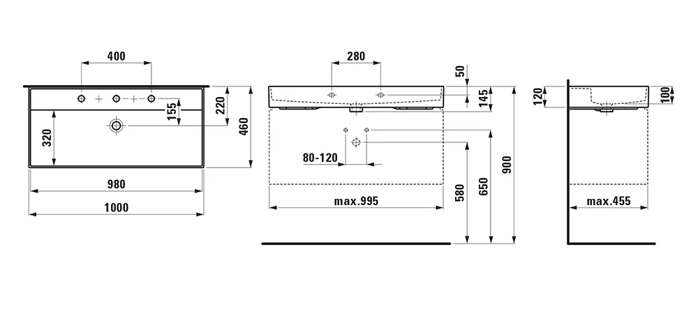 Laufen Waschtisch Kartell Laufen 460x1000x145 3 Hahnlöcher mit Überlauf Standardablauf schwarz matt Laufen Waschtisch Kartell Laufen 460x1000x145 3 Hahnlöcher mit Überlauf Standardablauf schwarz matt