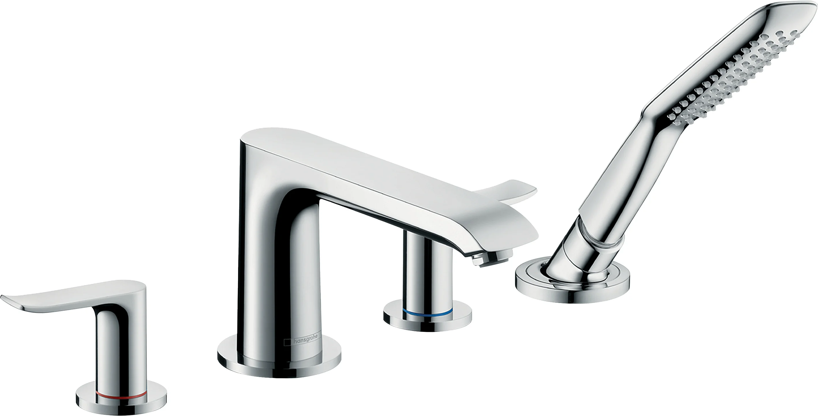 Hansgrohe Metris 4-Loch Wannenrandarmatur in Chrom, Ausladung 220 mm, RainAir-Handbrause, max. Durchfluss 25 l/min
