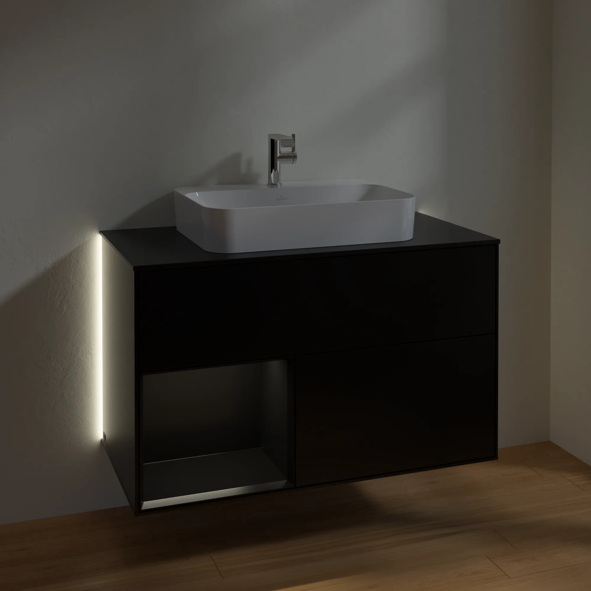 Villeroy & Boch Waschbeckenunterschrank Finion G36, 1000x603x501 mm, Black Matt Lacquer, mit Beleuchtung und SoftClosing Villeroy & Boch Waschbeckenunterschrank Finion G36, 1000x603x501 mm, Black Matt Lacquer, mit Beleuchtung und SoftClosing