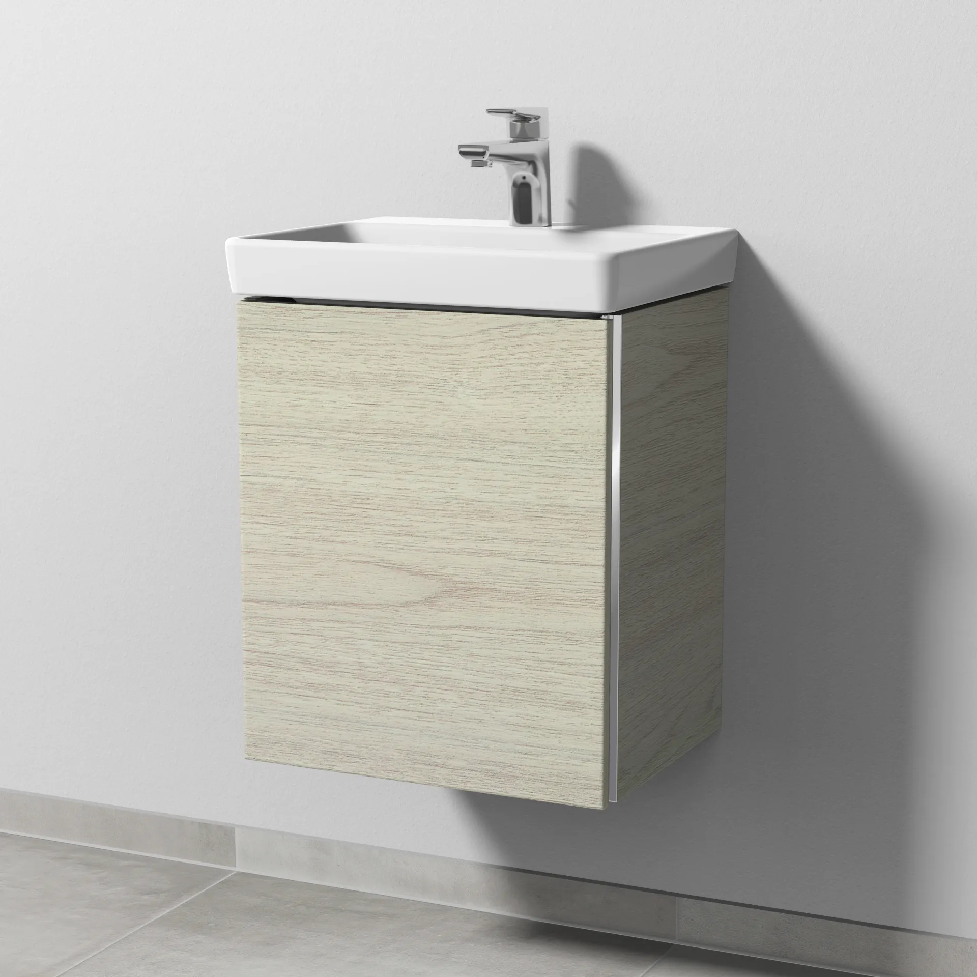 Sanipa Waschtischunterschrank „3way“ passend zu Keramik-Waschtische Avento von Villeroy & Boch 430 × 510 × 352 mm in White Oak, Anschlag links
