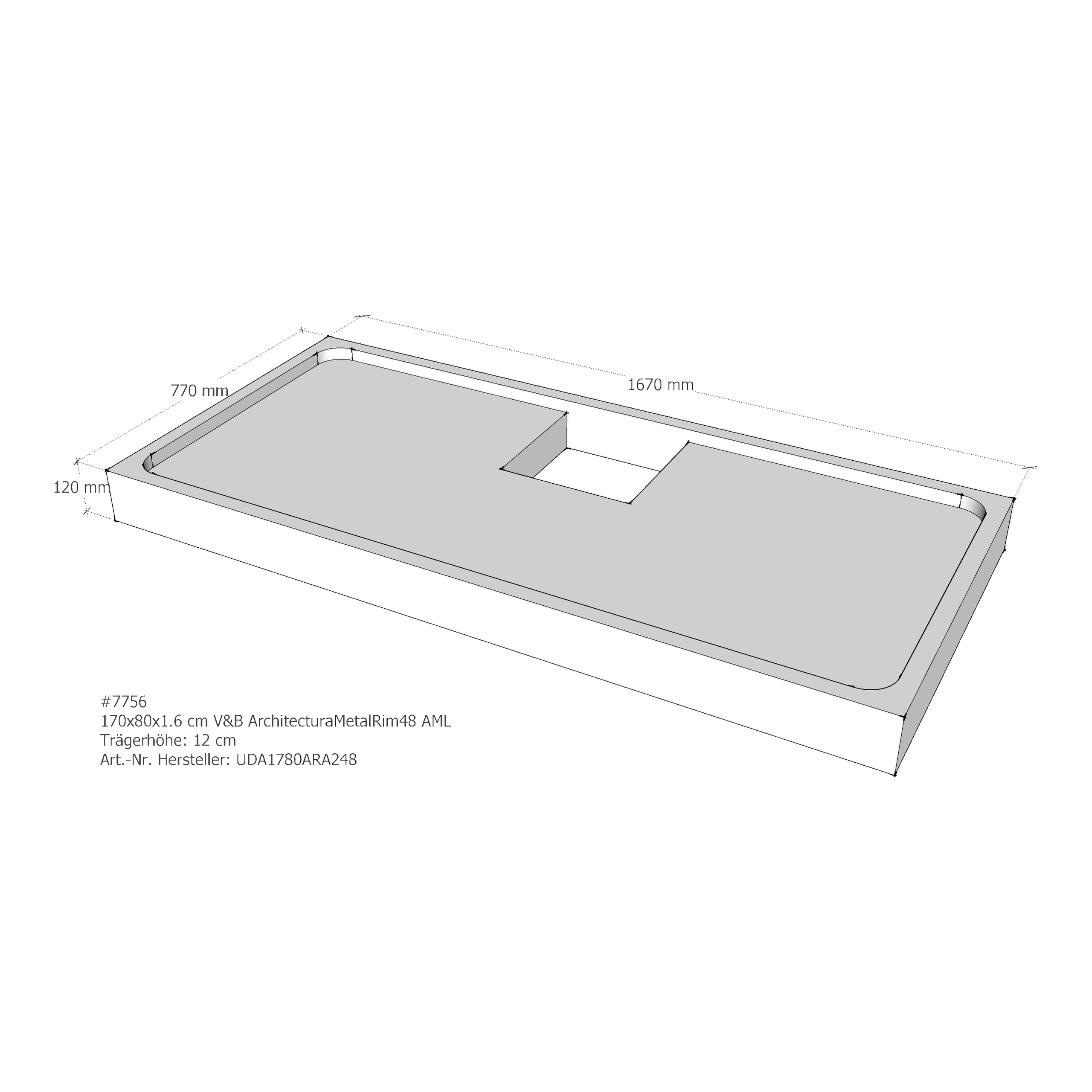 Duschwannenträger für Villeroy & Boch Architectura MetalRim 170 × 80 × 1,6 cm