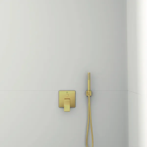 Wandhalter Idealrain, mit eckiger Rosette, für Handbrause und Brauseschlauch G1/2, Brushed Gold Wandhalter Idealrain, mit eckiger Rosette, für Handbrause und Brauseschlauch G1/2, Brushed Gold