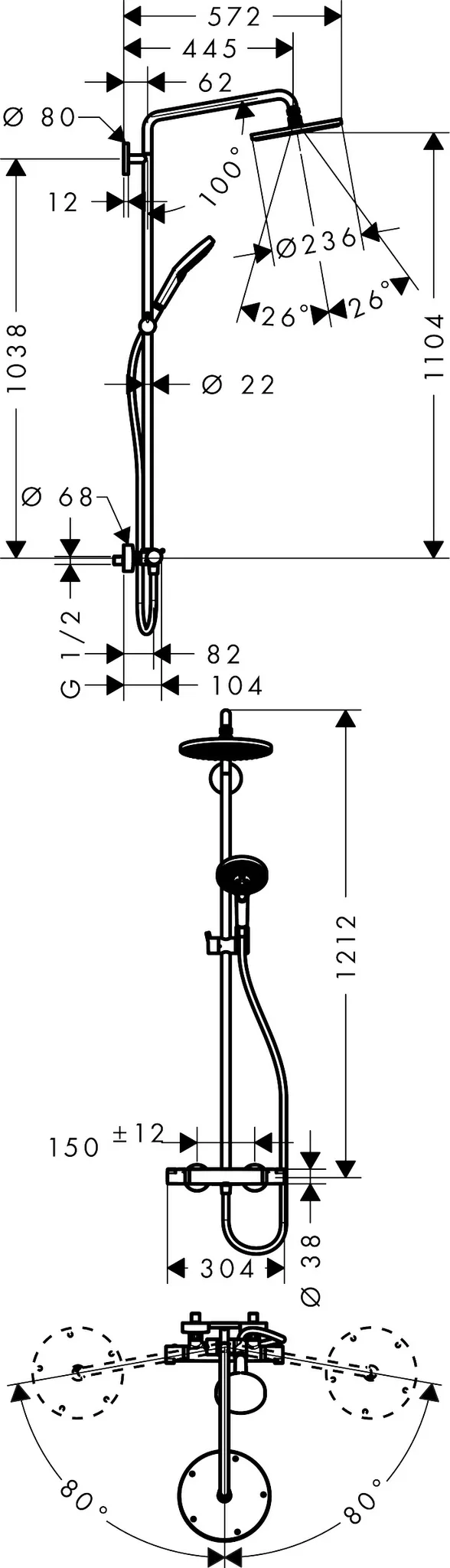 Showerpipe Raindance Select chrom mit Kopfbrause Raindance Air 1jet 240mm