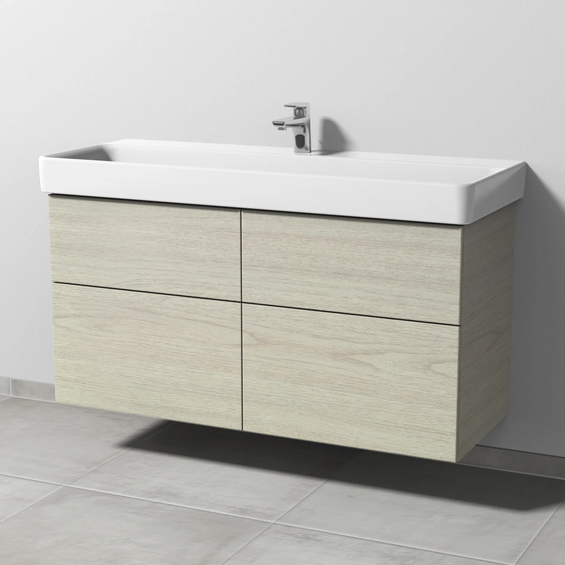 Sanipa Waschtischunterschrank „3way“ passend zu Keramik-Waschtische Pro S von Laufen 1150 × 593 × 437 mm in White Oak, Becken mittig