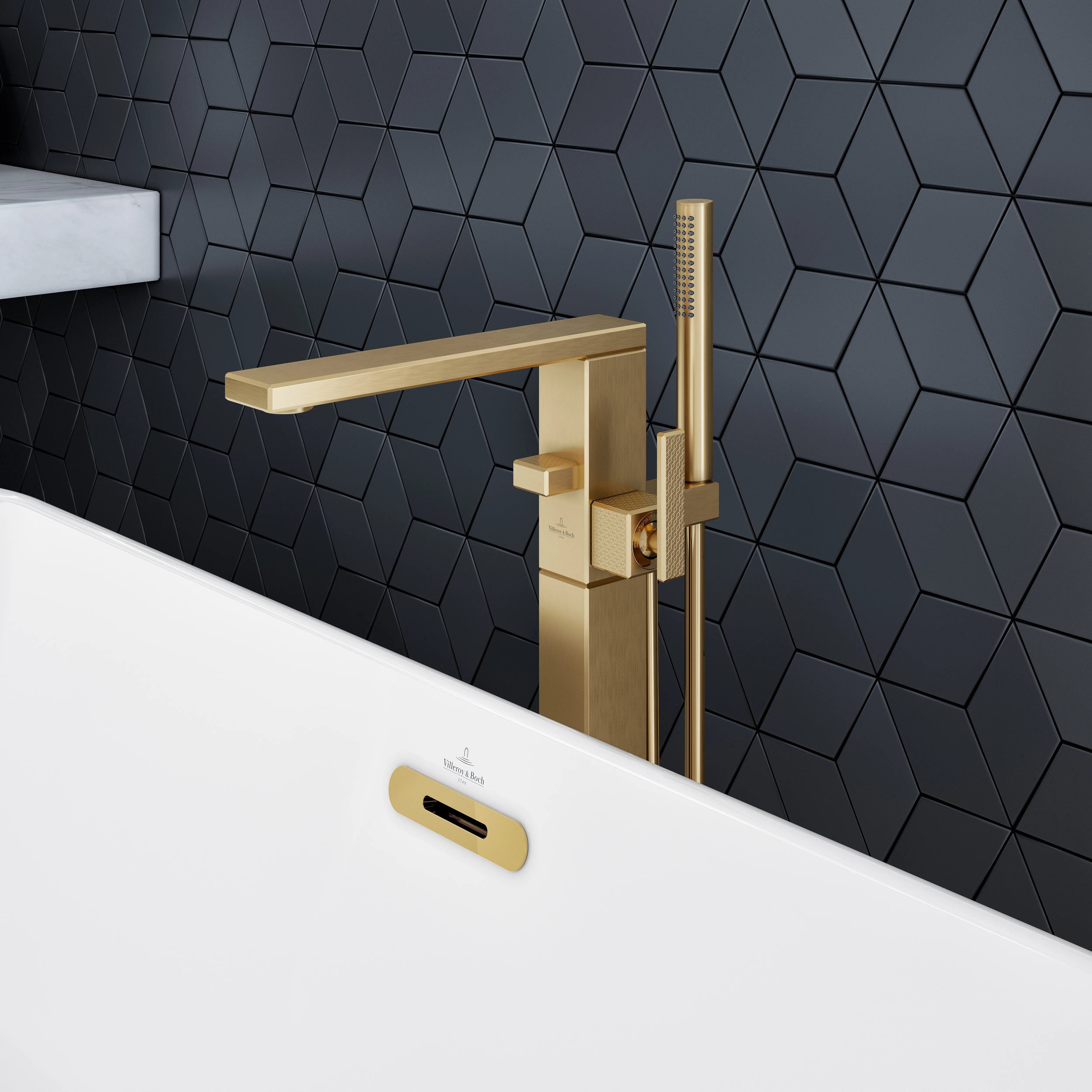 Villeroy & Boch Einhebel-Badewannenarmatur Mettlach, Brushed Gold, 158x280x838 mm, mit AirPlus und SmartPressure Villeroy & Boch Einhebel-Badewannenarmatur Mettlach, Brushed Gold, 158x280x838 mm, mit AirPlus und SmartPressure