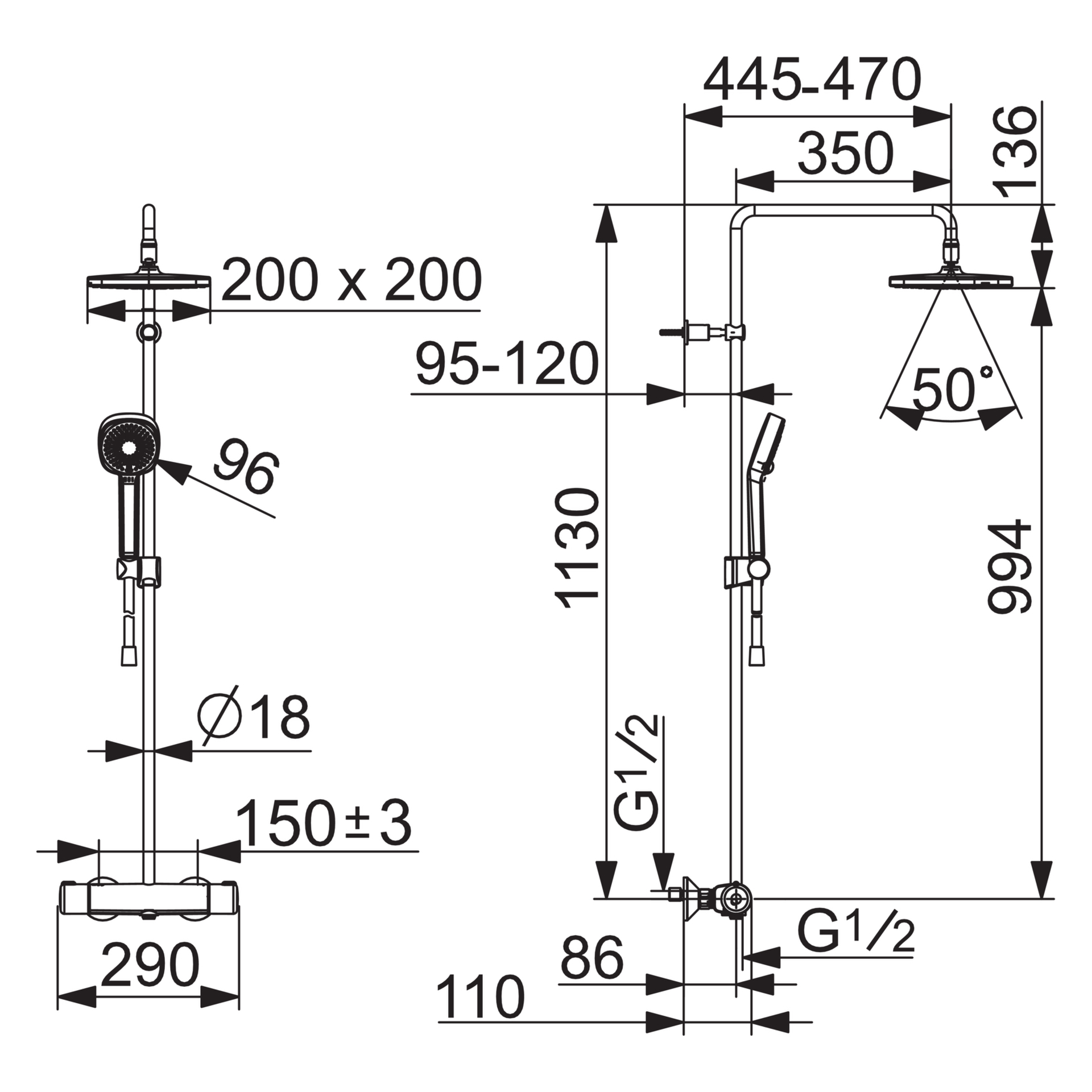 HansaMICRA Style Regenbrause-Duscharmatur 4435 3-strahlig Ausladung 445-470 mm Chrom HansaMICRA Style Regenbrause-Duscharmatur 4435 3-strahlig Ausladung 445-470 mm Chrom