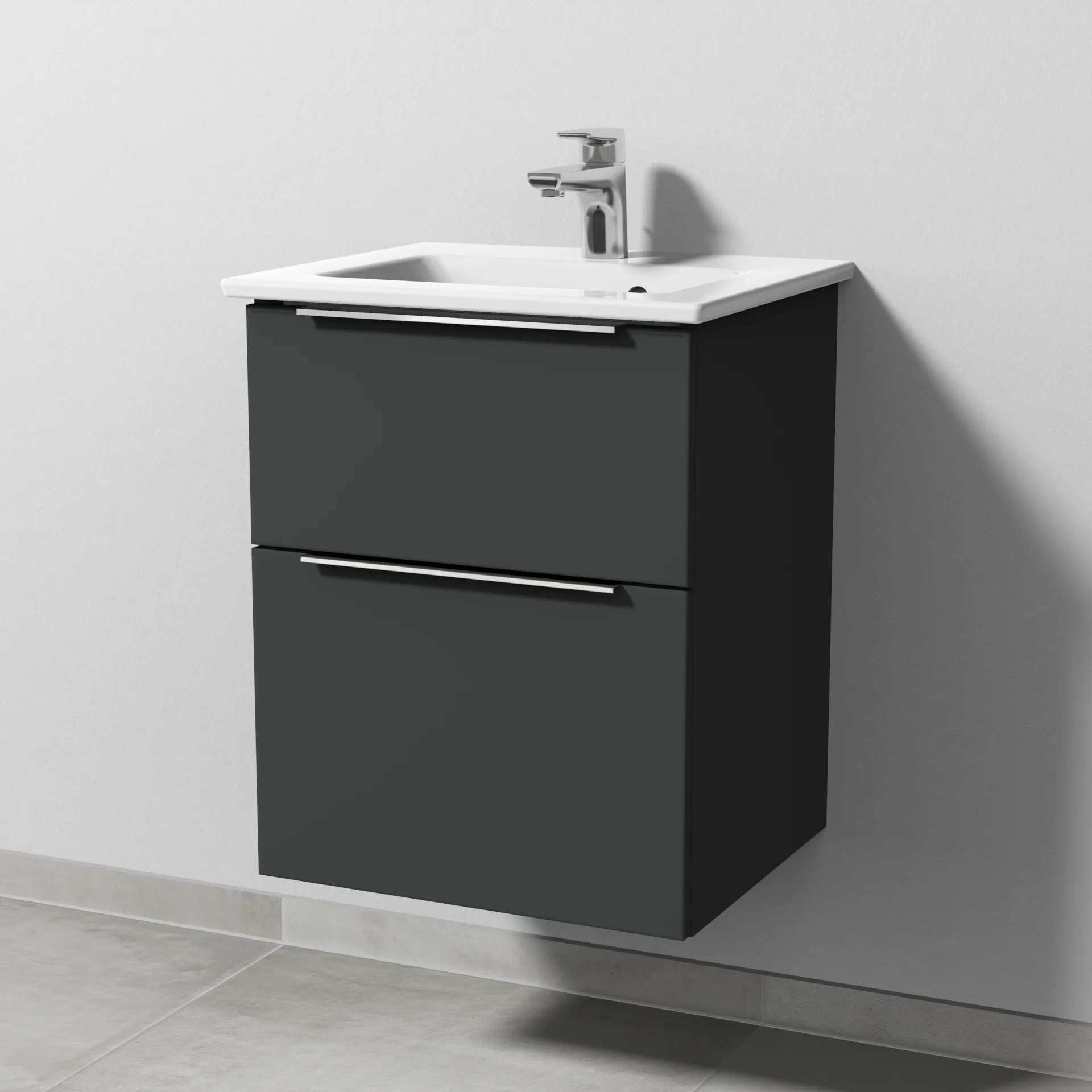 Sanipa Keramik-Waschtisch-Set mit Waschtischunterschrank „3way“ 46,5 × 40,1 × 59,1 cm in Graphit (matt), mittig