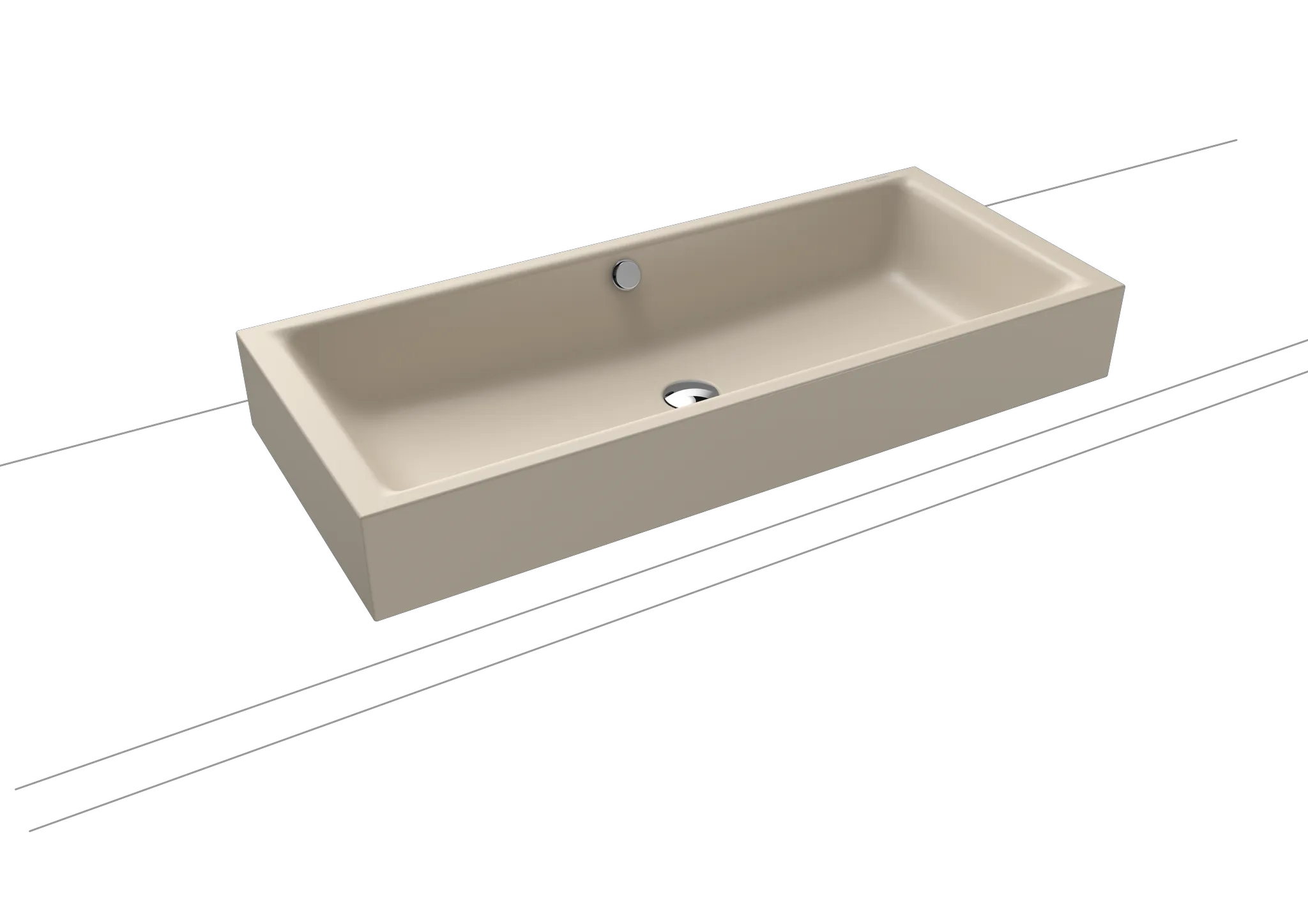 Aufsatzwaschtisch „Puro S“ 90 × 38,5 cm, ohne Hahnlochbohrung, mit Überlauf in warm beige 20 mit Perl-Effekt