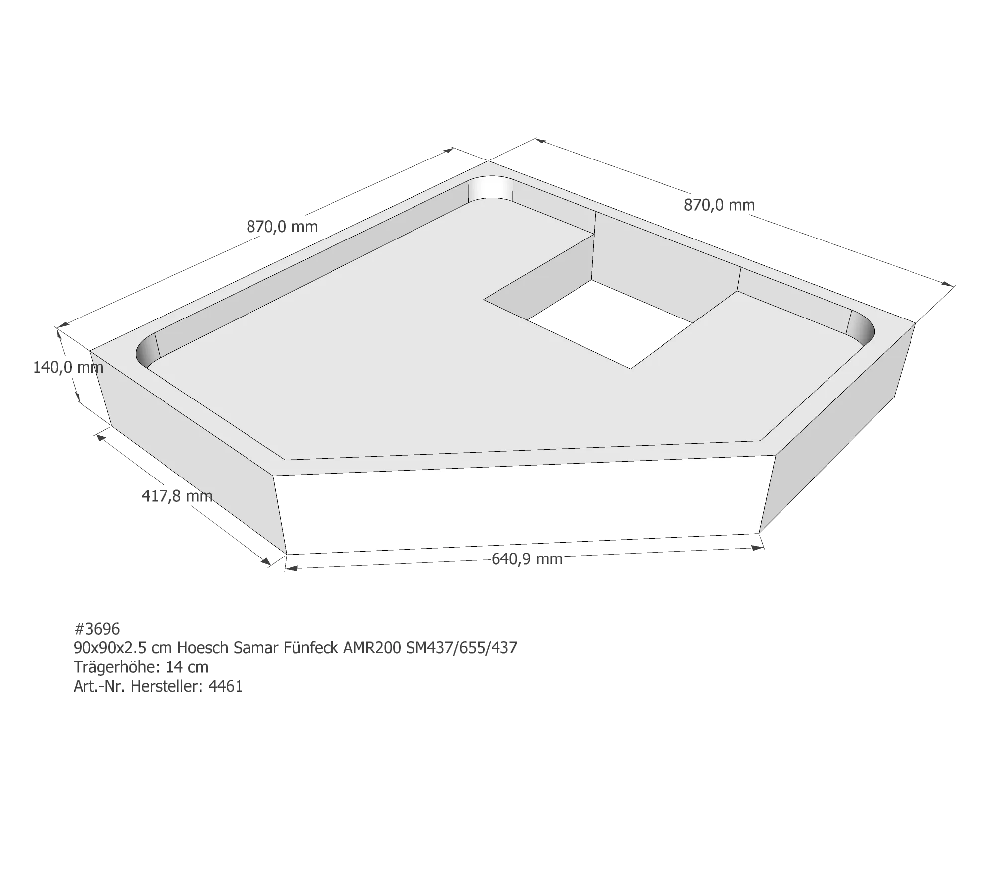 Duschwannenträger für Hoesch Samar 90 × 90 × 2,5 cm