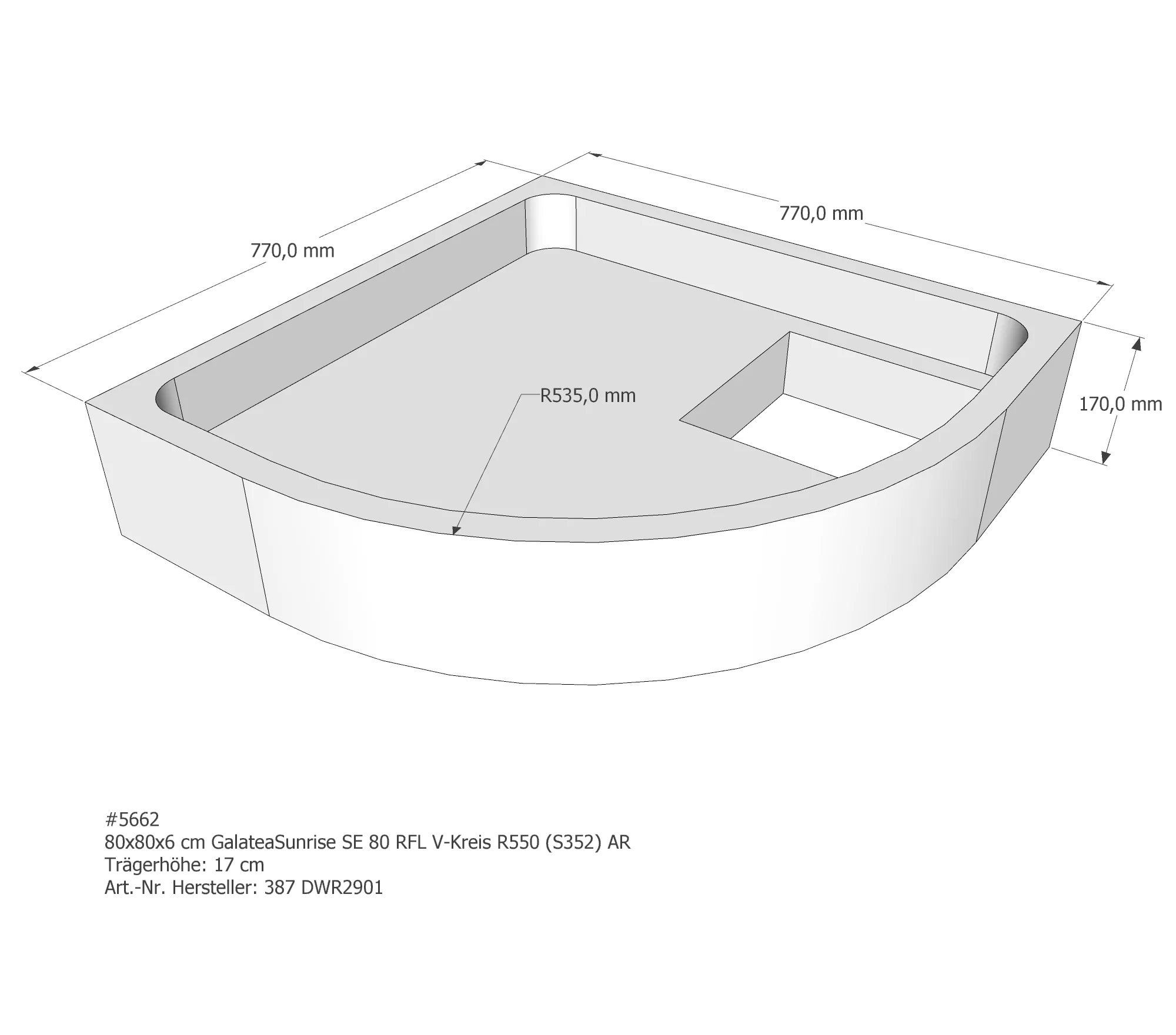 Duschwannenträger für Galatea ~Sunrise SE 80 RFL 80 × 80 × 6 cm Duschwannenträger für Galatea ~Sunrise SE 80 RFL 80 × 80 × 6 cm