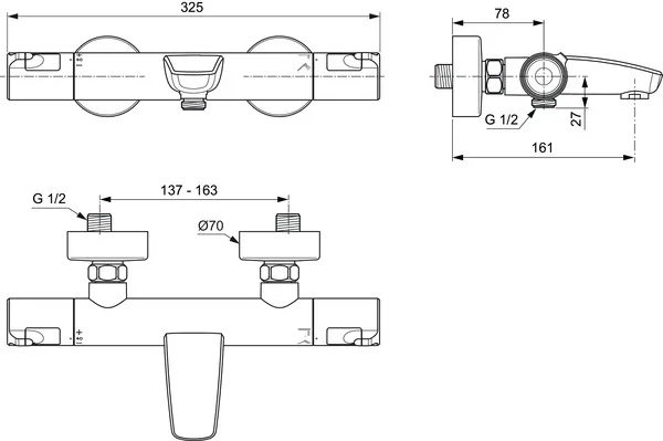 Zweihand-Wannenarmatur „CerathermT50“ Ausladung 161 mm