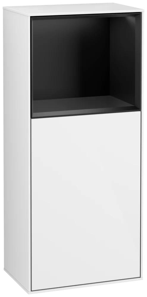 Villeroy & Boch Finion Seitenschrank G510PDGF, glänzend weiß mit mattem Regal, 418 x 936 x 270 mm, mit Beleuchtung und Push-to-open Funktion