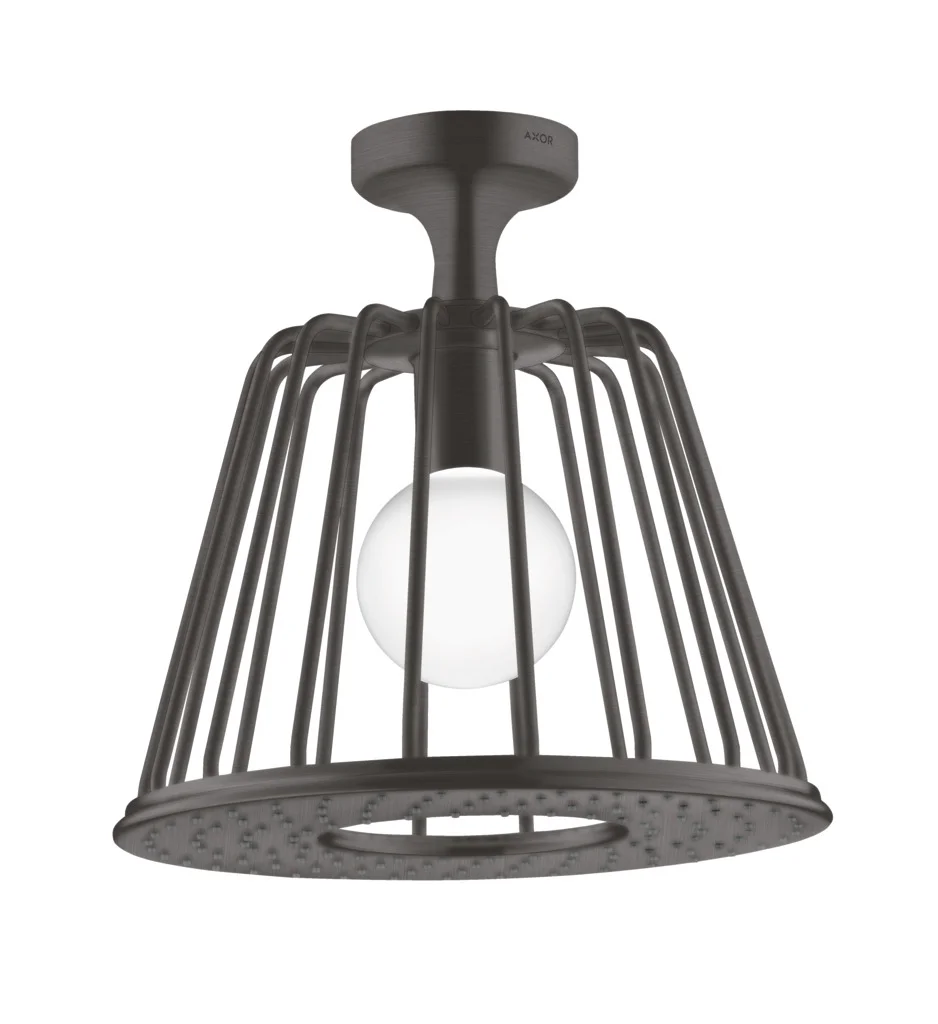 Hansgrohe AXOR LampShower/Nendo Kopfbrause mit Deckenanschluss, Brushed Black Chrome, 275 mm, Rain Strahl, integrierte LED-Beleuchtung