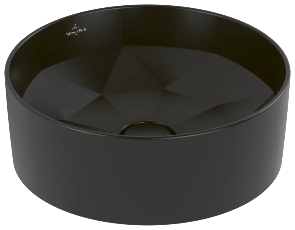 Villeroy & Boch Aufsatzwaschtisch „Octagon“ ⌀ 413 mm in Pure Black, mit CeramicPlus